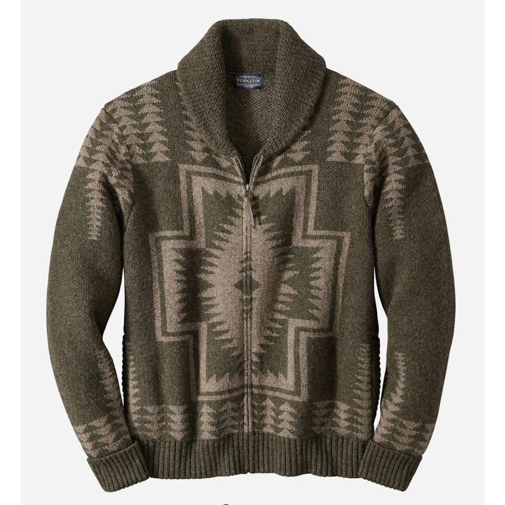 Pendleton Harding Wool Zip Cardigan 1923 Centennial Pattern Green Mens Like New